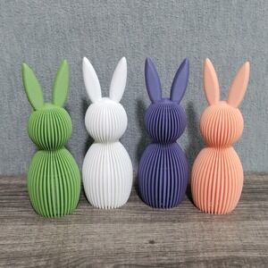 x4 Easter Bunny 3D Printed Decor Modern Ribbed Spring Figurines Cute Minimalist